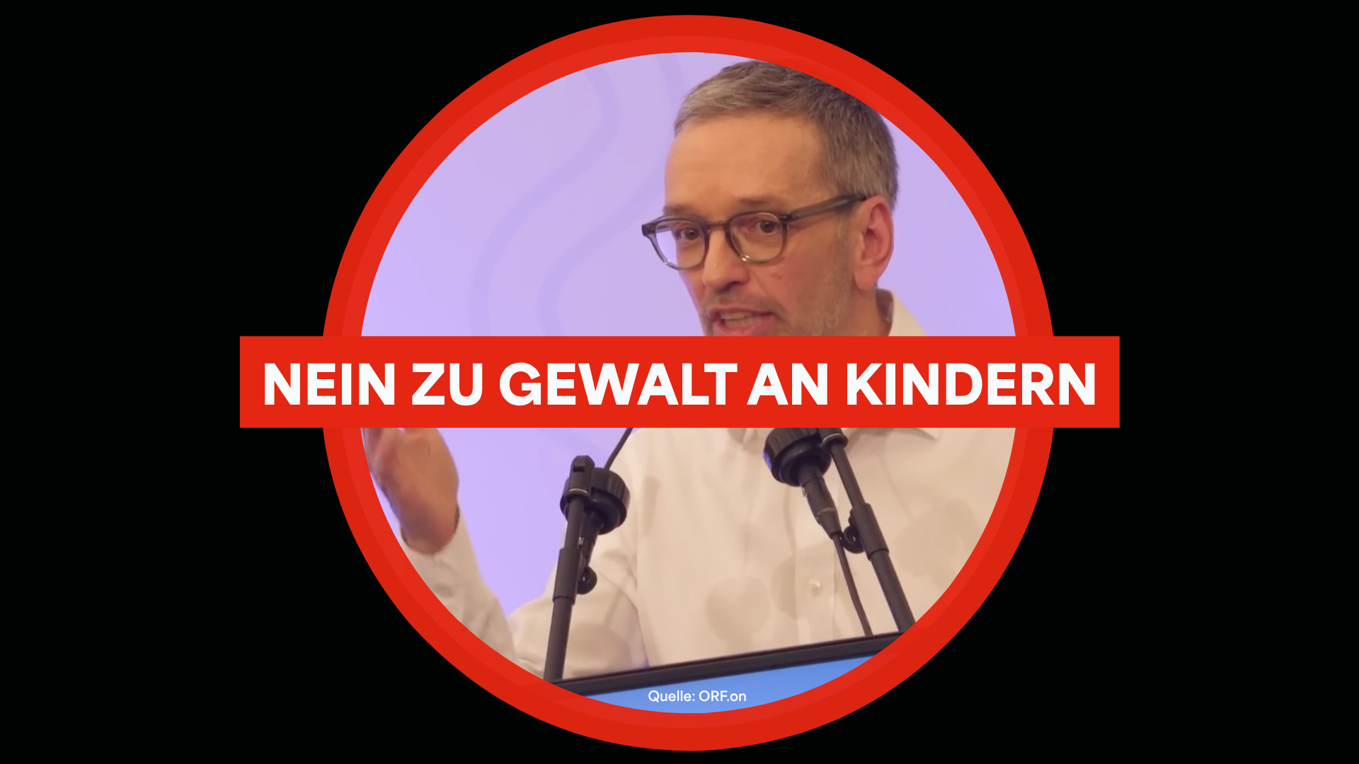 Bild von Herbert Kickl, wie er er eine Ohrfeige andeutet, durchgestrichen