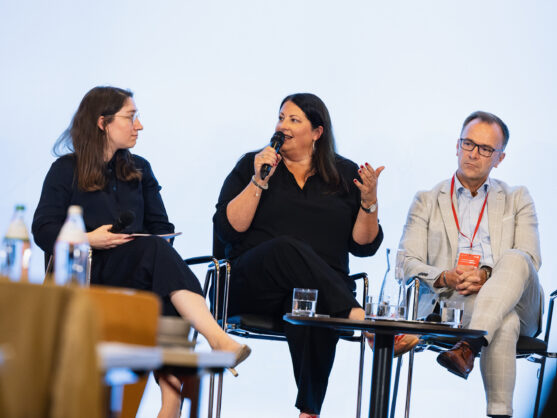 Julia Herr, Kathrin Gaál und Bernhard Auinger bei der Diskussion