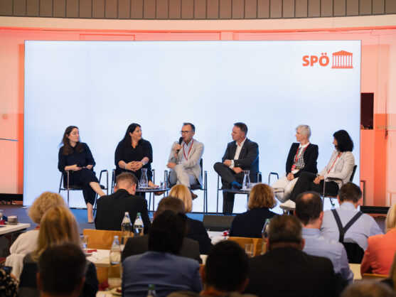 Panel: Leistbares Wohnen Vizekanzler Andreas Babler Bürgermeister Bernhard Auinger (Salzburg) Wohnbau-Stadträtin Kathrin Gaal (Wien) Abg. z. NR Elke Hanel-Torsch (Bereichssprecherin Wohnen) Prof.in (FH) Elisabeth Springler (Ökonomin, BFI Wien) Moderation: 1. KVStv. Julia Herr